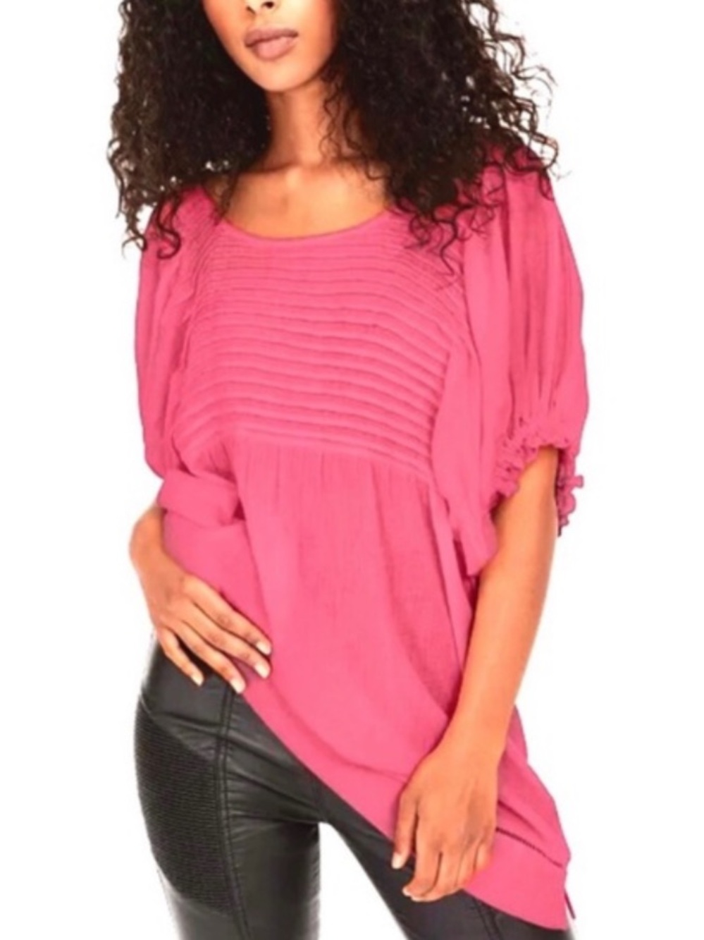 Free people Elsie tunic dress boho puff sleeves cotton linen size large